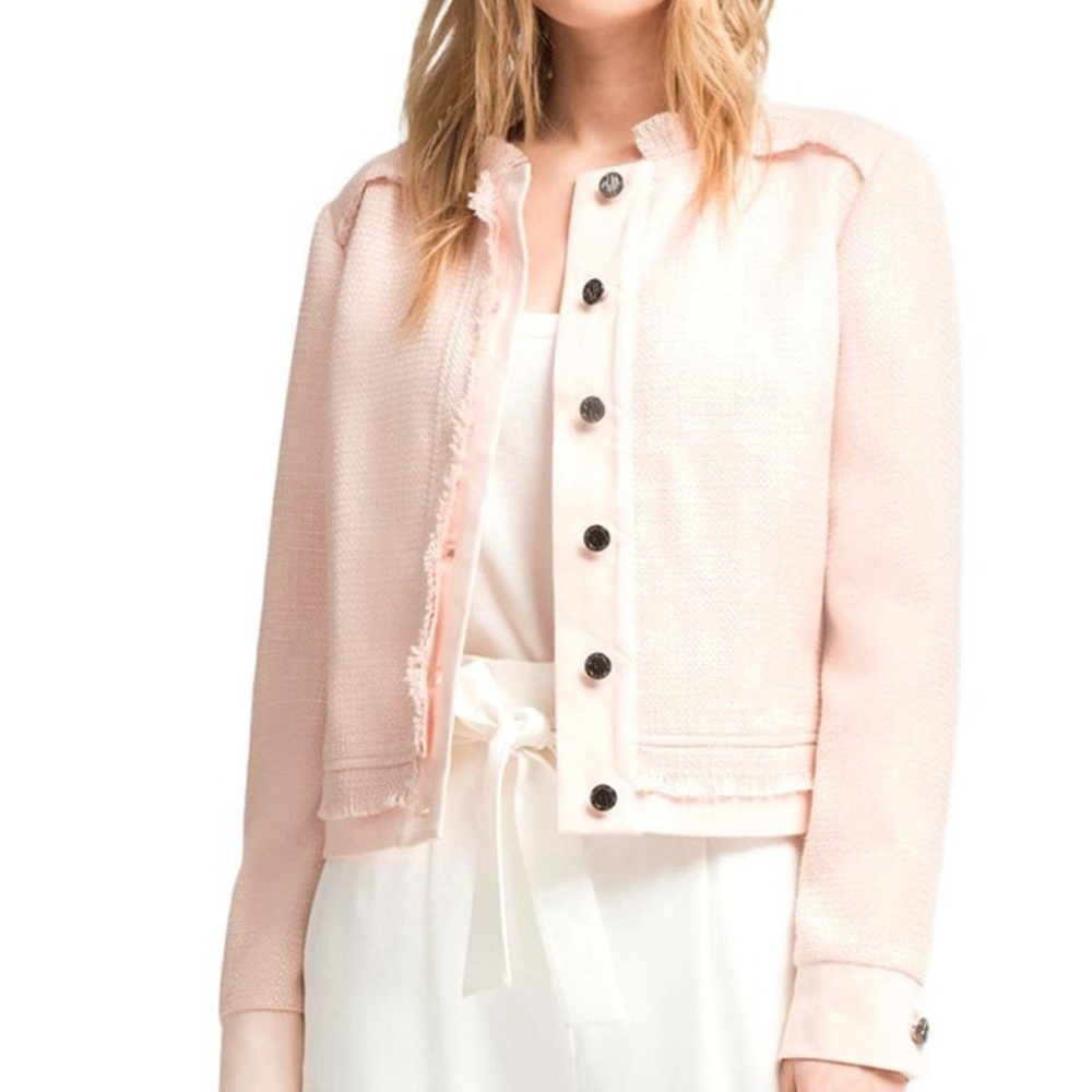 DKNY Womens Bomber Jacket Tweed Fringe